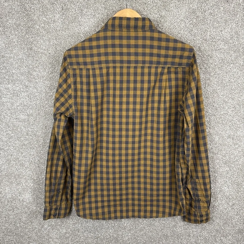 The North Face Mens Small Plaid Snap Front Western Shirt Yellow Grey Long Sleeve